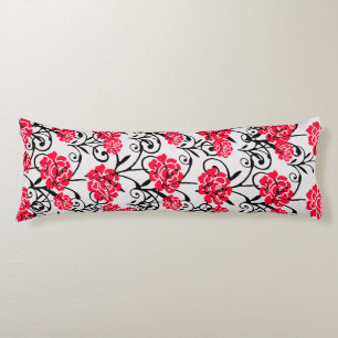 Red Rose Floral Illustration Pattern Design  Body Cushion