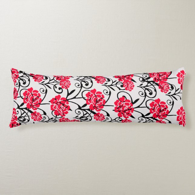 Red Rose Floral Illustration Pattern Design  Body Cushion (Front)