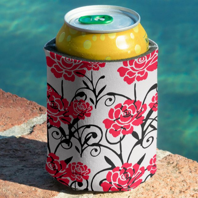 Red Rose Floral Illustration Pattern Design  Can Cooler (Creator Uploaded)