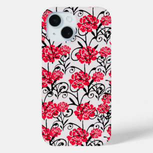 Red Rose Floral Illustration Pattern Design iPhone 15 Case