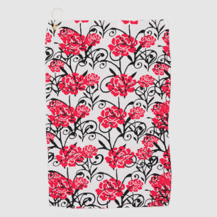 Red Rose Floral Illustration Pattern Design Golf Towel