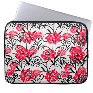 Red Rose Floral Illustration Pattern Design  Laptop Sleeve