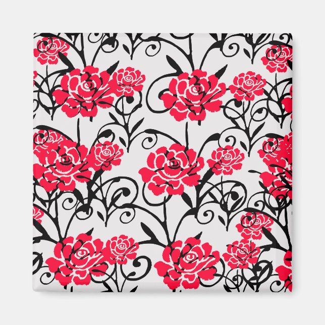 Red Rose Floral Illustration Pattern Design  Magnet (Front)
