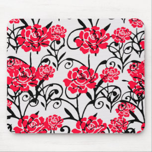Red Rose Floral Illustration Pattern Design Mouse Mat