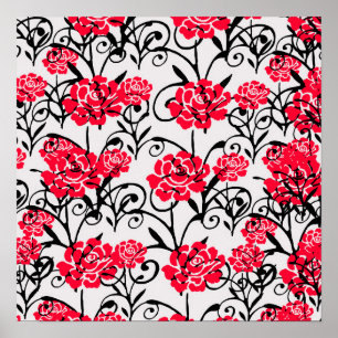 Red Rose Floral Illustration Pattern Design Poster