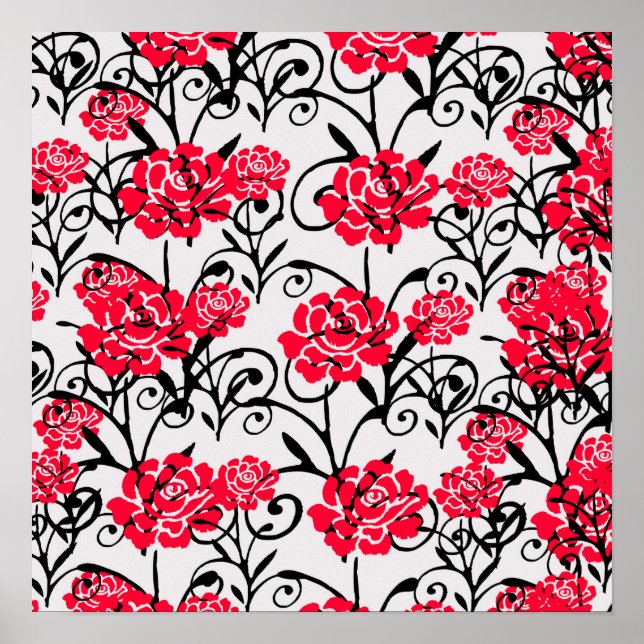 Red Rose Floral Illustration Pattern Design  Poster (Front)