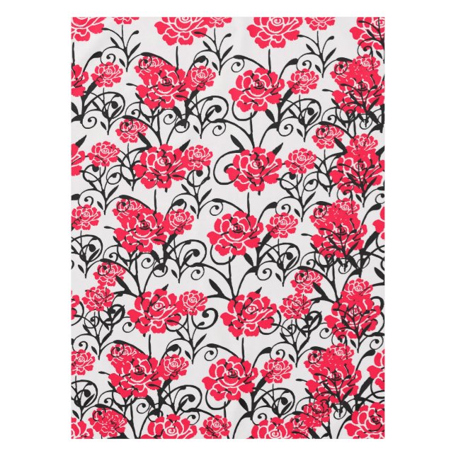 Red Rose Floral Illustration Pattern Design  Tablecloth (Front)