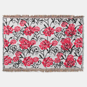 Red Rose Floral Illustration Pattern Design  Throw Blanket