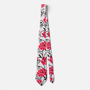 Red Rose Floral Illustration Pattern Design  Tie