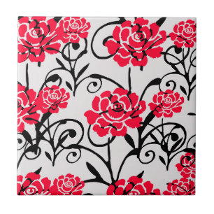 Red Rose Floral Illustration Pattern Design Tile