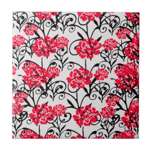 Red Rose Floral Illustration Pattern Design Tile