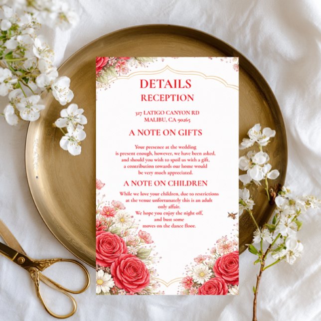 Red Rose Floral Information Enclosure Card (Creator Uploaded)