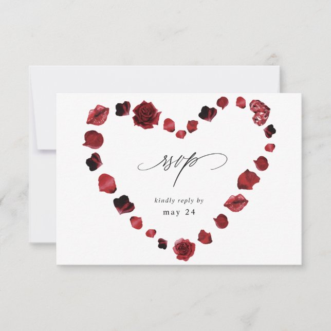 Red Rose Floral & Lips Heart w Meal RSVP (Front)