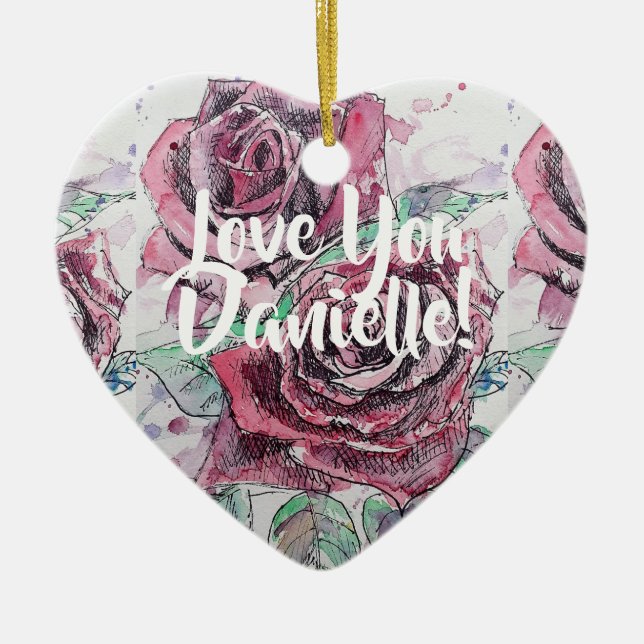 Red Rose Floral Love You Womans Name Decoration (Front)