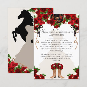 Red Rose Floral Mariachi Charro Quinceanera Info Enclosure Card