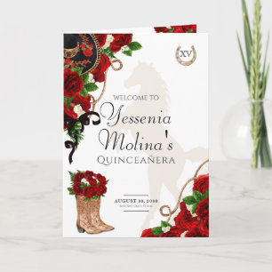 Red Rose Floral Mariachi Charro Quinceanera Programme