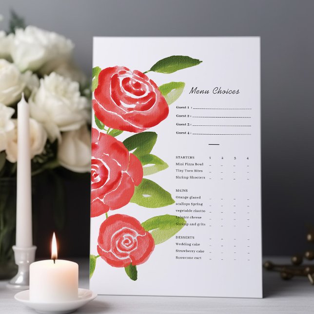Red Rose Floral Meal Choice Cards (Creator Uploaded)