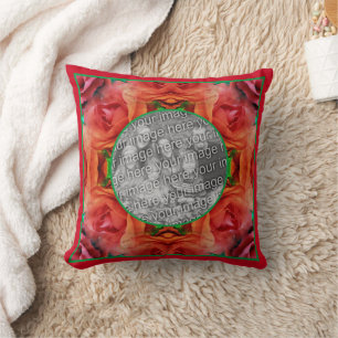 Red Rose Floral Nature Frame Add Your Photo  Cushion