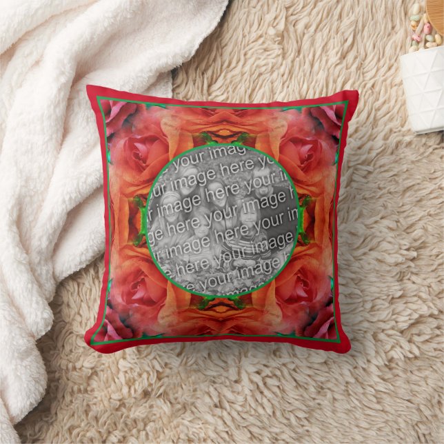 Red Rose Floral Nature Frame Add Your Photo  Cushion (Blanket)