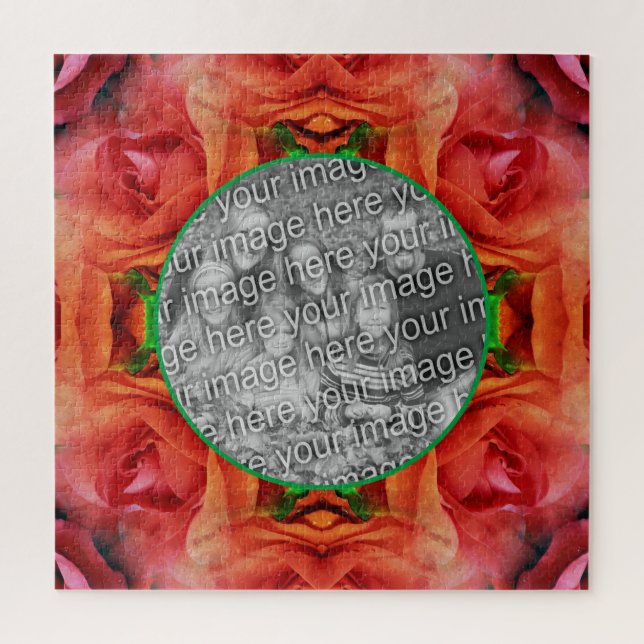 Red Rose Floral Nature Frame Add Your Photo  Jigsaw Puzzle (Vertical)