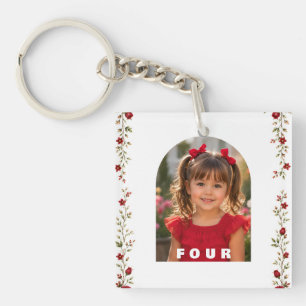 Red Rose Floral Photo Keychain