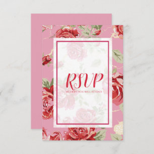Red rose floral print save the date RSVP card