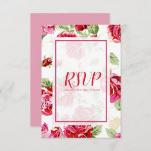 Red rose floral print save the date RSVP card