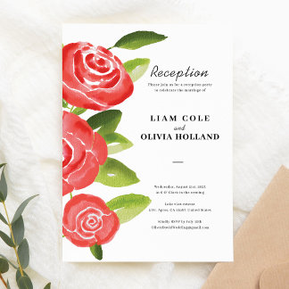 Red Rose Floral Reception Card