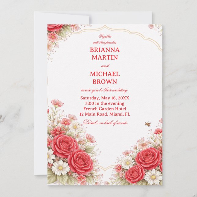 Red Rose Floral Romantic Invitation (Front)