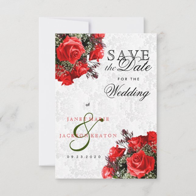 Red Rose Floral Save the Date (Front)