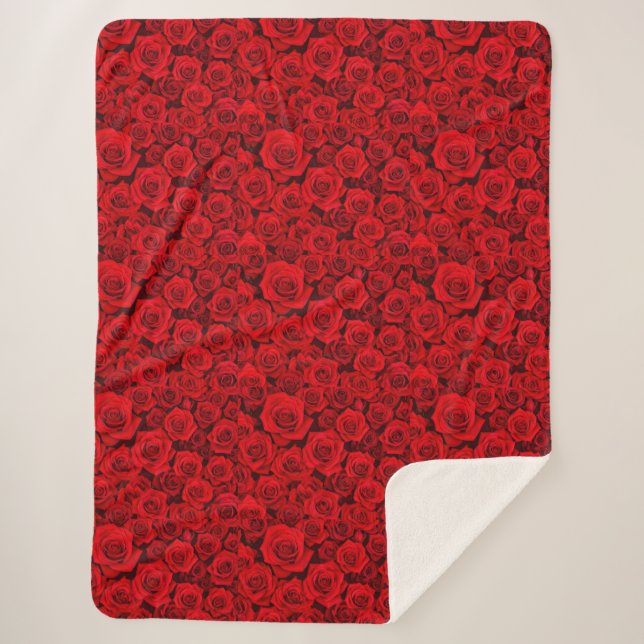 Red Rose Floral Sherpa Blanket (Front)