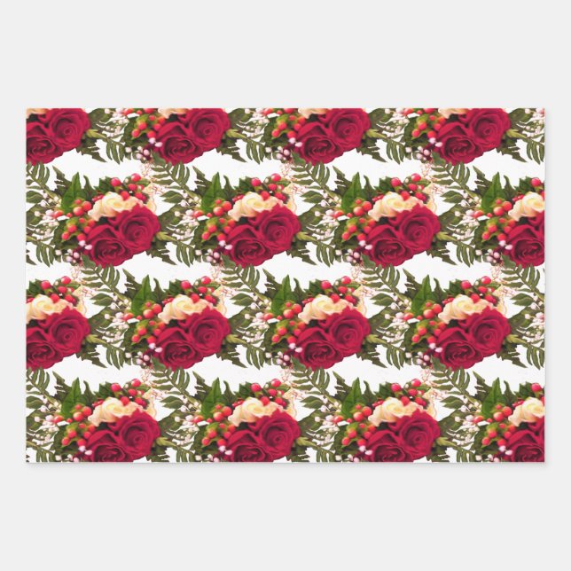 Red Rose Floral Swagger design. Wrapping Paper Sheet (Front)