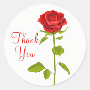 Red Rose Floral Thank You Wedding Flowers Garden Classic Round Sticker
