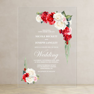 Red Rose Floral Wedding Acrylic Invitations