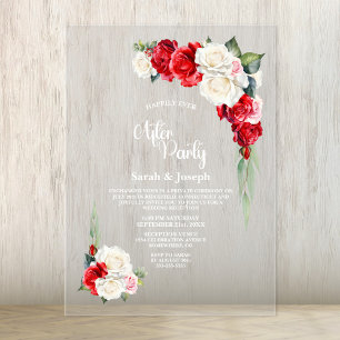 Red Rose Floral Wedding After Party Acrylic Invitations