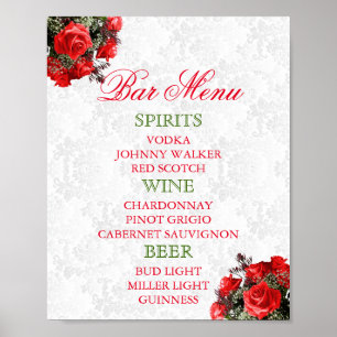 Red Rose Floral Wedding - Bar Menu Poster