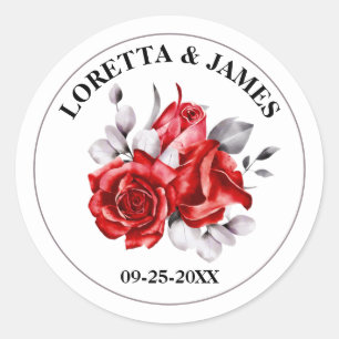 Red Rose Floral Wedding Classic Round Sticker