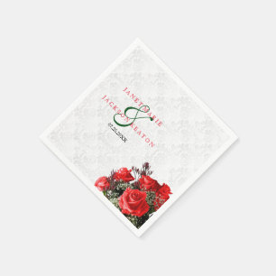 Red Rose Floral Wedding Napkin
