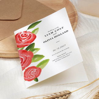 Red Rose Floral Wedding Program Programme