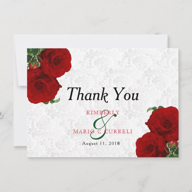 Red Rose Floral Wedding - Thank You (Front)