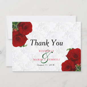 Red Rose Floral Wedding - Thank You Card