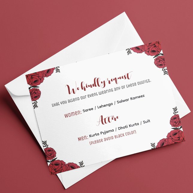 Red Rose Floral Wedding Theme Enclosure Card (attire customizable card that matches your floral wedding theme)