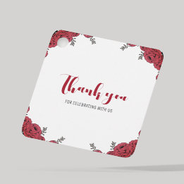 Red Rose Floral Wedding Theme Favour Tags