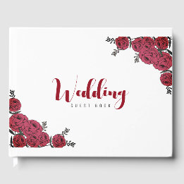 Red Rose Floral Wedding Theme Guest Book