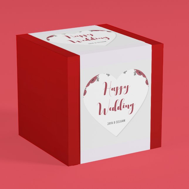 Red Rose Floral Wedding Theme Heart Sticker (Stick this lovely floral theme wedding sticker on your return gift or presents)