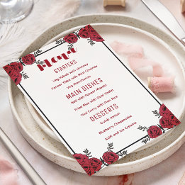 Red Rose Floral Wedding Theme Menu