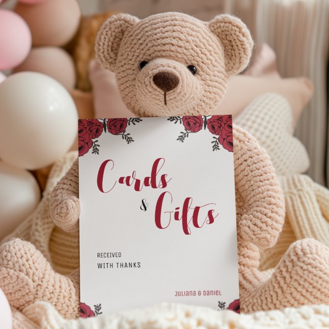 Red Rose Floral Wedding Theme Pedestal Sign (thank your guests with pedestal sign table card )