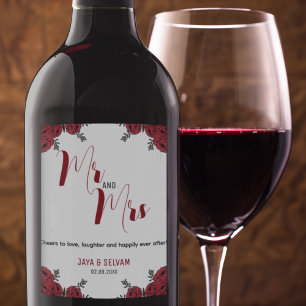 Red Rose Floral Wedding Theme Sparkling Wine Label