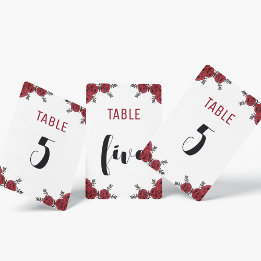 Red Rose Floral Wedding Theme Table Number