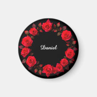 Red Rose Floral Wreath on Black Background